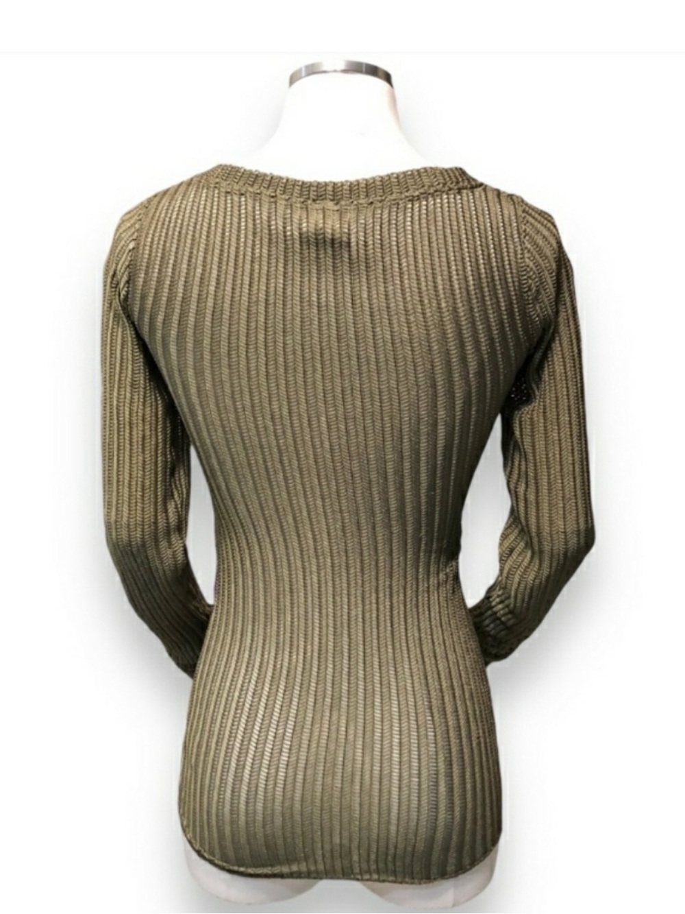 WE THE FREE Olive Green Wide Ribbed Stretch Knit Layering Top Size Small - Picture 3 of 11